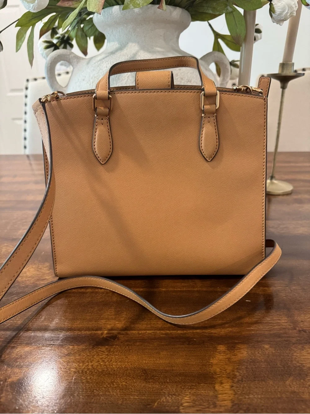 Tory Burch Camel/Tan Leather Structured Crossbody Tote